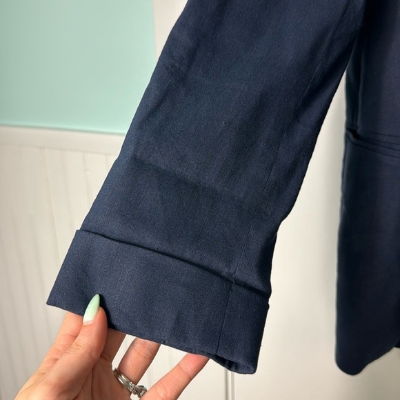 J. Crew Linen Blend Navy Blue Scalloped Lightweight Blazer 6 Academia - Picture 4 of 14